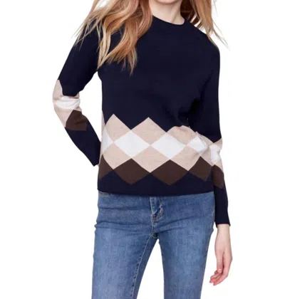 Charlie B Plushy Jacquard Argyle Sweater In Navy In Blue