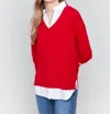 Charlie B Plushy Knit And Poplin 2-fer Top In Cranberry In Pink