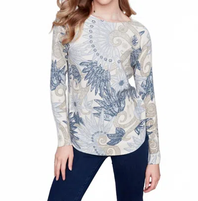 Charlie B Plushy Knit Crew Neck Sweater In Feather In Blue