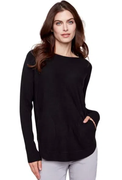 Charlie B Plushy Knit Sweater With Front Pockets In Black