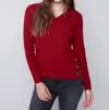 Charlie B Plushy Knit Sweater With Grommets In Ruby In Pink