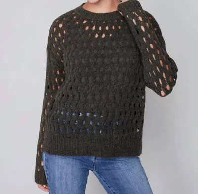 Charlie B Plushy Wavy Net Stitch Sweater In Spruce In Black