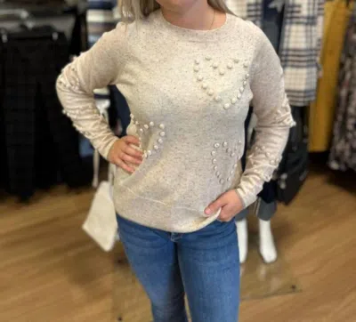 Charlie B Pom Pom Heart Sweater In Oat In Brown