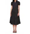 Charlie B Poplin Puff Sleeve Midi Dress In Black In Black