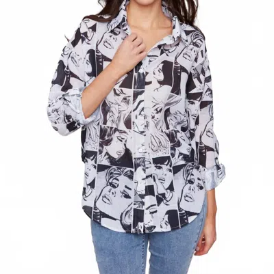 Charlie B Print Long Sleeve Button Front Top In Comics In Gray