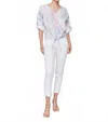 Charlie B Printed 3/4 Sleeve Top With Front Tie In Watercolor In Multi