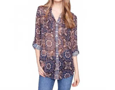 Charlie B Printed Button Up Blouse In Medallion In Blue