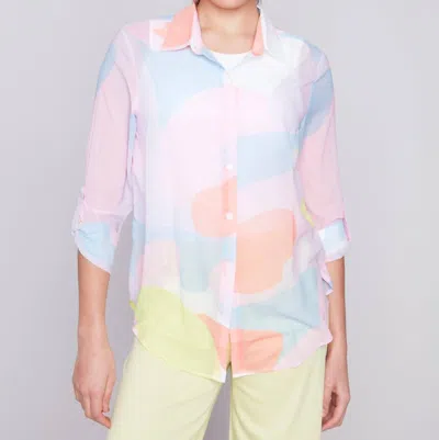 Charlie B Printed Chiffon Blouse In Pink Multi
