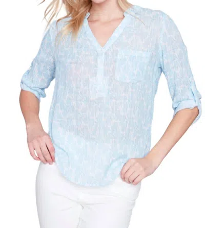 Charlie B Printed Cotton Gauze Blouse In Sky In Blue