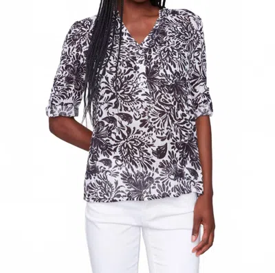 Charlie B Printed Cotton Gauze Half-button Blouse In Pepper In Multi