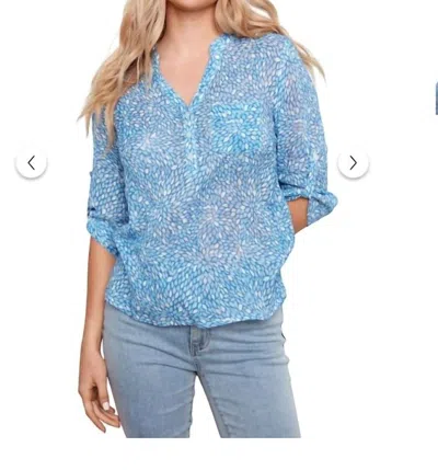 Charlie B Printed Cotton Gauze Half-button Blouse In Cascade In Blue