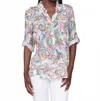 Charlie B Roll Up Sleeve Blouse In Carnival Print In Multi