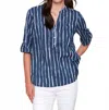 Charlie B Printed Cotton Half-button Blouse In Indigo In Blue