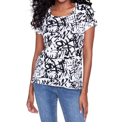 Charlie B Printed Cotton Knit T-shirt In Black/white In Multi