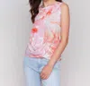 Charlie B Printed Cotton Slub Tank Top With Knot Detail In Begonia