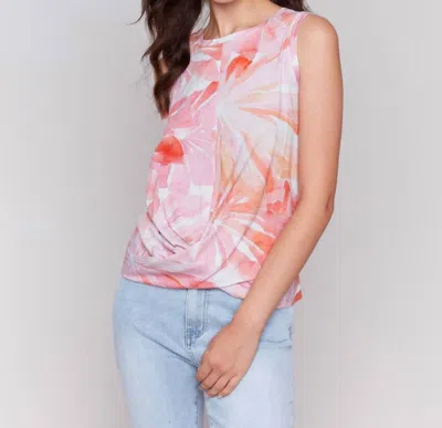 Charlie B Printed Cotton Slub Tank Top With Knot Detail In Begonia