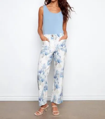 Charlie B Printed Cropped Linen Blend Pants In Serene In Blue