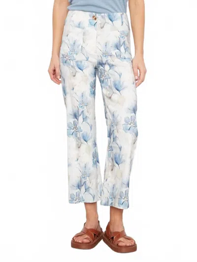 Charlie B Printed Cropped Linen Blend Pants In Serene In Blue