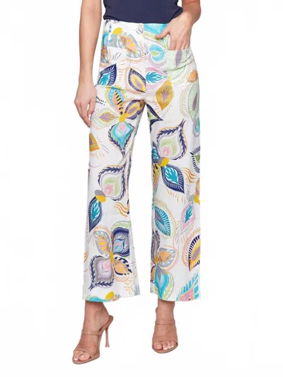Charlie B Printed Cropped Straight Leg Pants In Birds Of A Feather In White