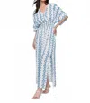 Charlie B Printed Dolman Sleeve Maxi Dress With Side Slits In Geo In White