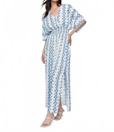 Charlie B Printed Dolman Sleeve Maxi Dress With Side Slits In Geo In White