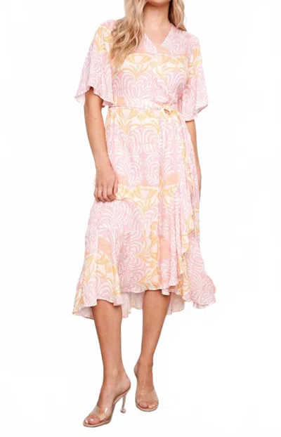Charlie B Printed Faux Wrap Belted Midi Dress In Maeva In Pink