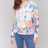 Charlie B Printed Fishnet Crochet Hoodie Sweater In Abstract