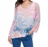 Charlie B Printed Fishnet Crochet Sweater In Tropical
