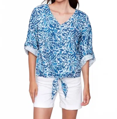 Charlie B Printed Front Tie Top In Reef In Blue