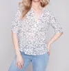 Charlie B Printed Gauze Blouse In White In White