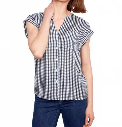 Charlie B Printed Gingham Short Sleeve Blouse In Navy In Blue