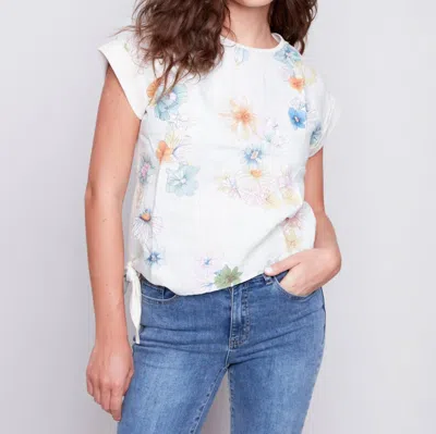 Charlie B Printed Jersey Front Tie T-shirt In White