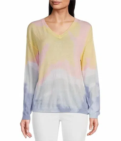 Charlie B Printed Light Cotton V-neck Sweater In Tye Dye In Multi