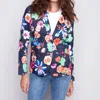 Charlie B Printed Linen Blazer In Gardenia In Blue