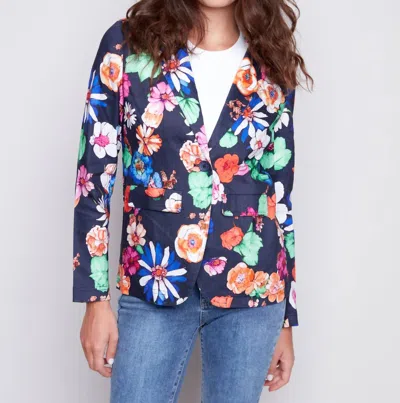Charlie B Printed Linen Blazer In Floral In Purple