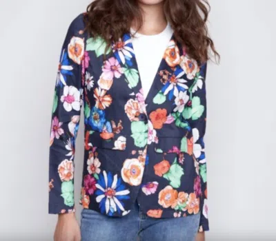 Charlie B Printed Linen Blazer In Gardenia