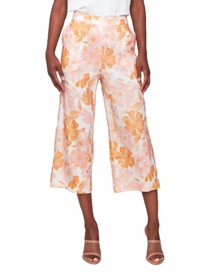 Charlie B Printed Linen Blend Cropped Pull-on Pants In Blooming In Pink
