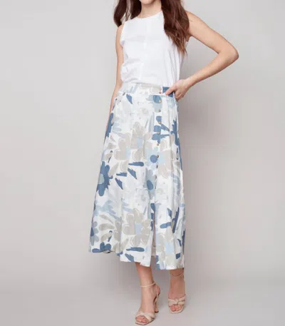 Charlie B Printed Linen Long Skirt In Basil In Blue