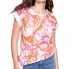 Charlie B Printed Linen Shirt In Tangerine In Orange