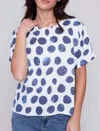Charlie B Printed Linen Top In Navy/white In Multi