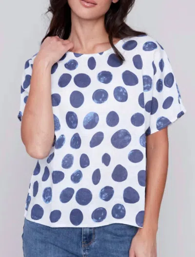 Charlie B Printed Linen Top In Navy/white In Multi