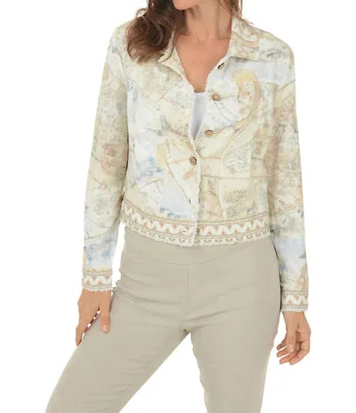Charlie B Printed Long Sleeve Button Front Jacket In Atlas In White