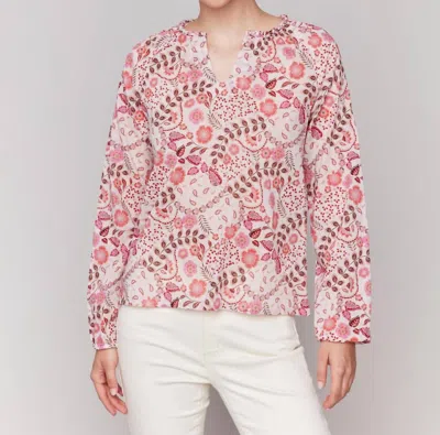 Charlie B Printed Long Sleeves Popover Blouse In Ditsy