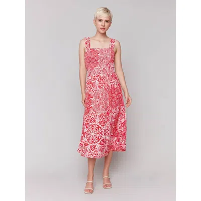 Charlie B Printed Midi Dress With Shirring Detail In Fiesta In Pink