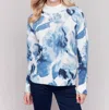Charlie B Printed Mock Neck Sweater In Navy Storm In Blue