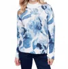 Charlie B Printed Mock Neck Sweater In Navy Storm In Blue