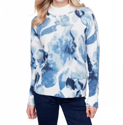 Charlie B Printed Mock Neck Sweater In Tempete Marine/navy Storm