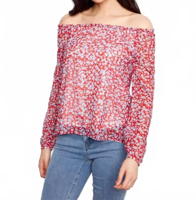 Charlie B Printed Off Shoulder Blouse In Dixie In Pink