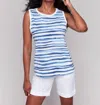 Charlie B Printed Organic Cotton Sleeveless Top In Stripes In Blue