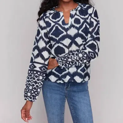 Charlie B Women's Long Sleeve Blouse In Navy White In Blue